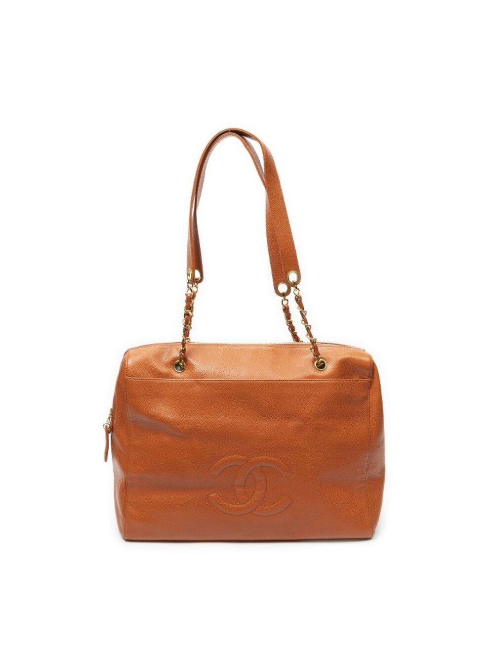 Chanel CC Chain Boston Bag Orange Caviar Leather
